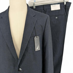 Nautica Men's Modern Fit 2 Piece Suit Jacket 44 L Pants 38x33 Blue Check